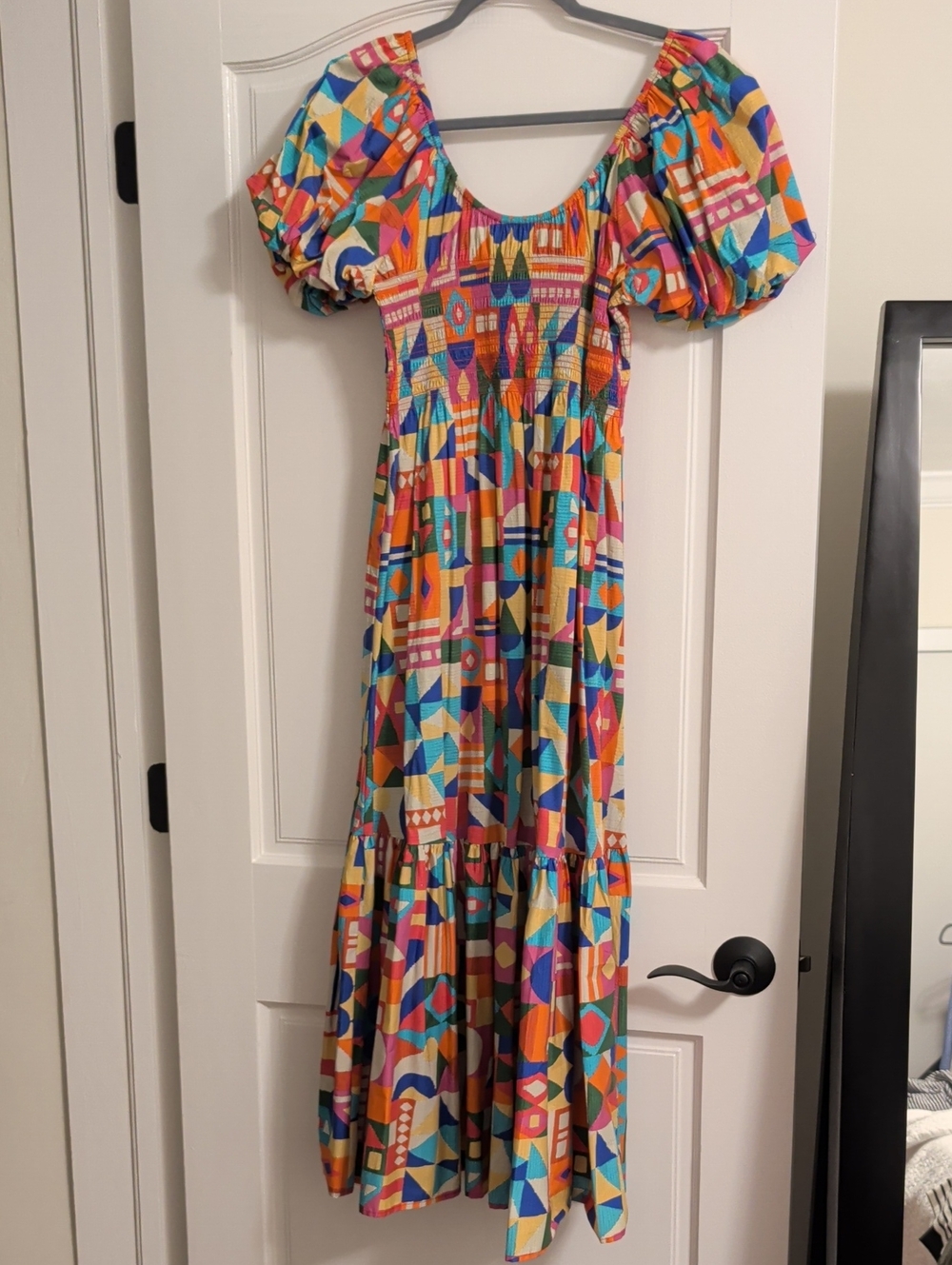 ANTONIO MELANI Multicolor Geometric Puff-Sleeve Maxi Dress